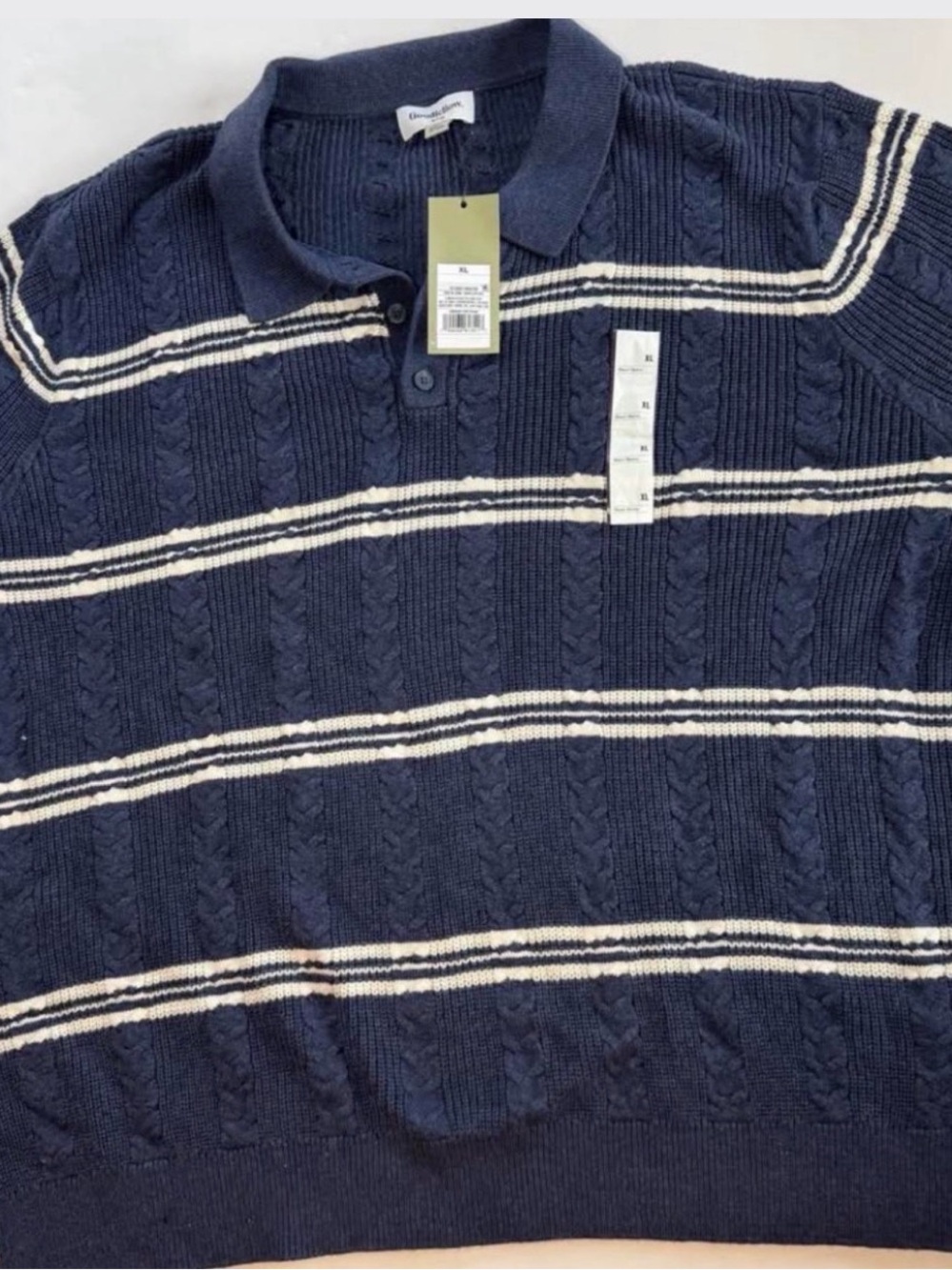 Goodfellow & Co Navy Crewneck Polo Sweater with Cream Stripes